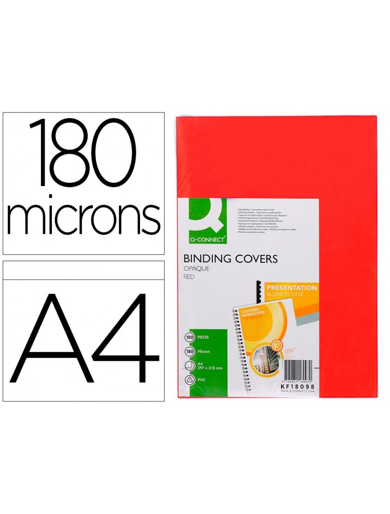 Tapa de encuadernacion q-connect pvc din a4 opaca rojo 180 micras caja de 100 unidades