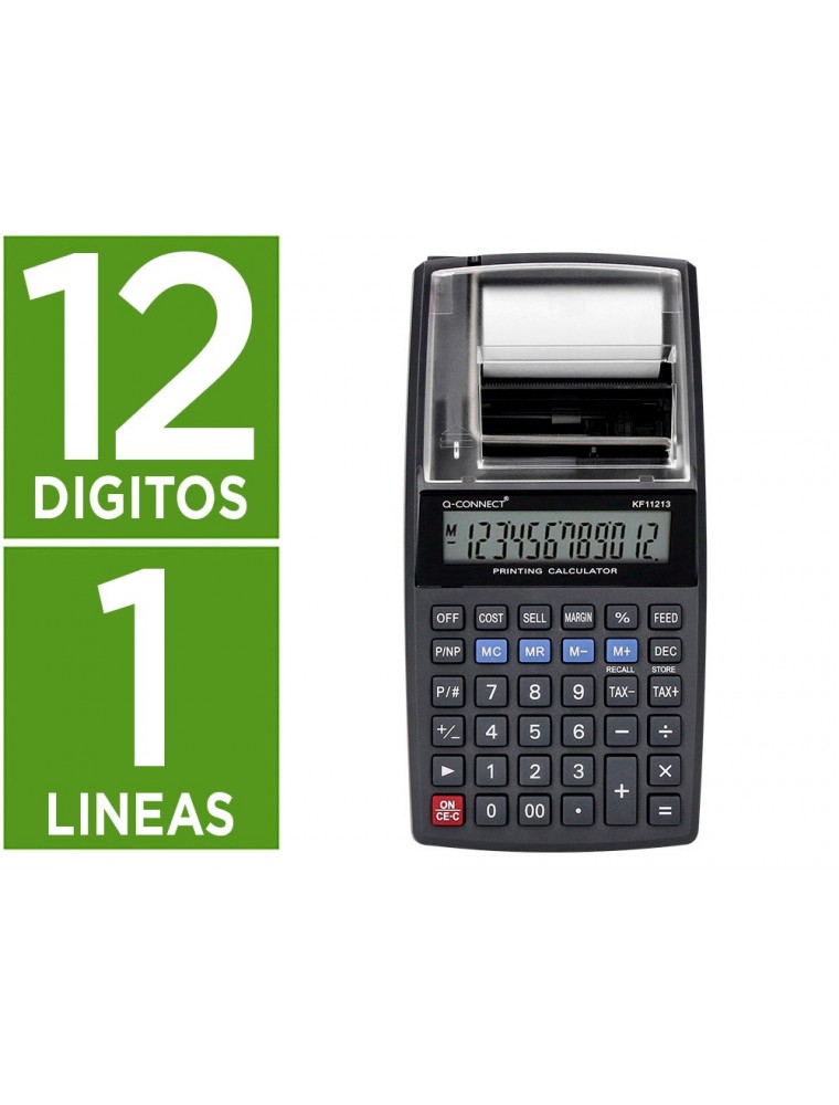 Calculadora q-connect impresora pantalla papel kf11213 12 digitos tinta azul