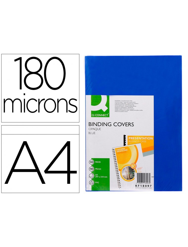 Tapa de encuadernacion q-connect pvc din a4 opaca azul 180 micras caja de 100 unidades