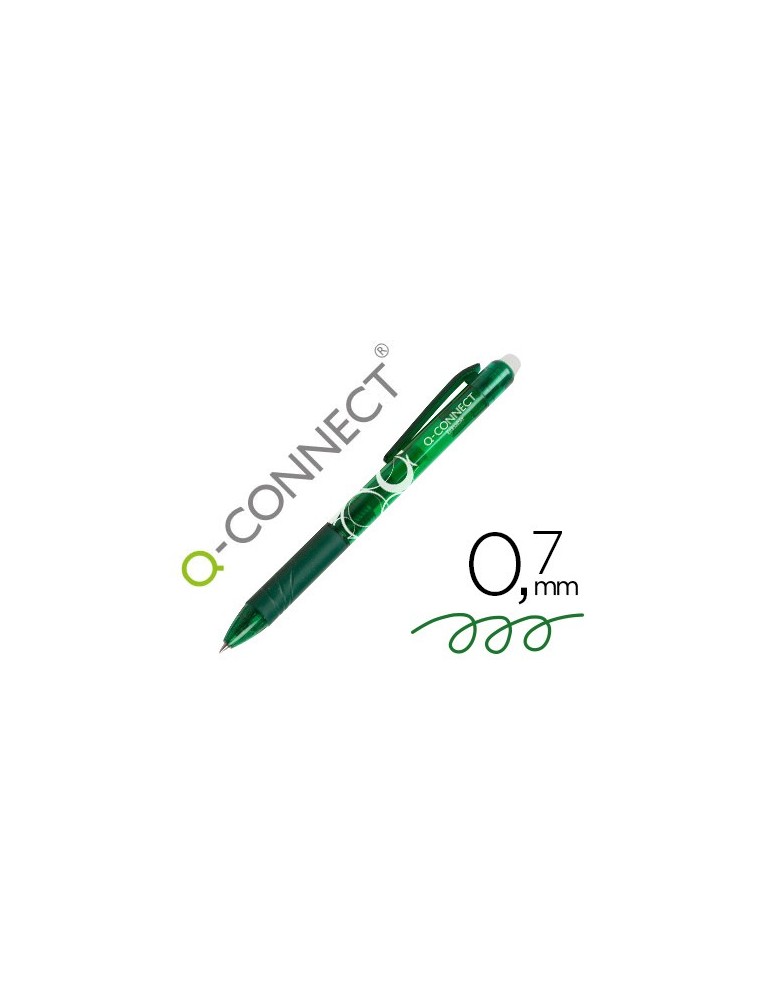 Boligrafo q-connect retractil borrable 0,7 mm color verde