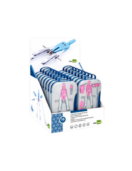 Compas liderpapel con adapatador alargadera y mango extra soft expositor de 16 estuches 2 modelos