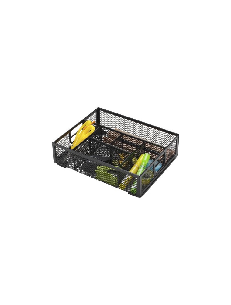 Organizador sobremesa q-connect kf17291 bandeja metalica rejilla negra con 6 departamentos 235x183x65 mm