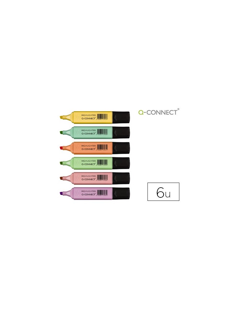 Rotulador q-connect fluorescente pastel punta biselada estuche de 6 unidades colores surtidos