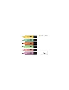 Rotulador q-connect fluorescente pastel punta biselada estuche de 6 unidades colores surtidos