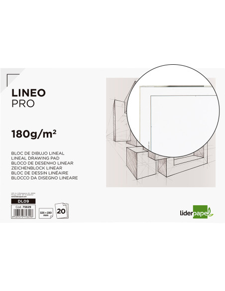 Bloc dibujo liderpapel lineal encolado 230x325mm 20 hojas 180 gr/m2 con recuadro