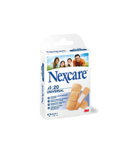 Tira protectora 3m nexcare para heridas y cortes plasticoimpermeable caja de 20 unidades diversos tamaños