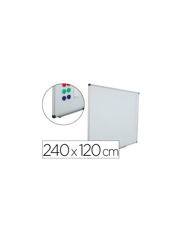 Pizarra blanca rocada acero vitrificado magnetico marco aluminio y cantoneras pvc 240 x 120 cm incluye bandeja