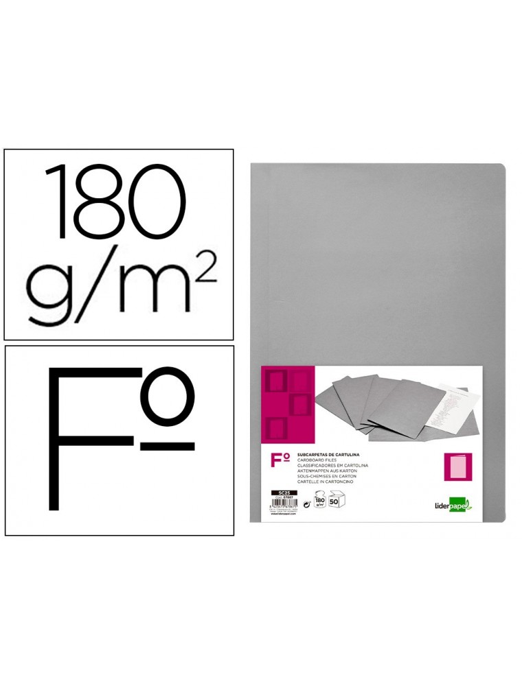 Subcarpeta liderpapel folio gris 180gm2