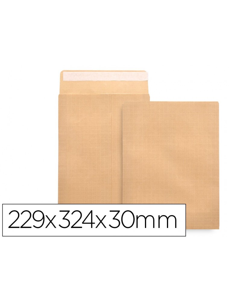 Sobre liderpapel bolsa fuelle kraft 229x324x30 mm solapa tira de silicona papel 120 gr caja de 50 unidades