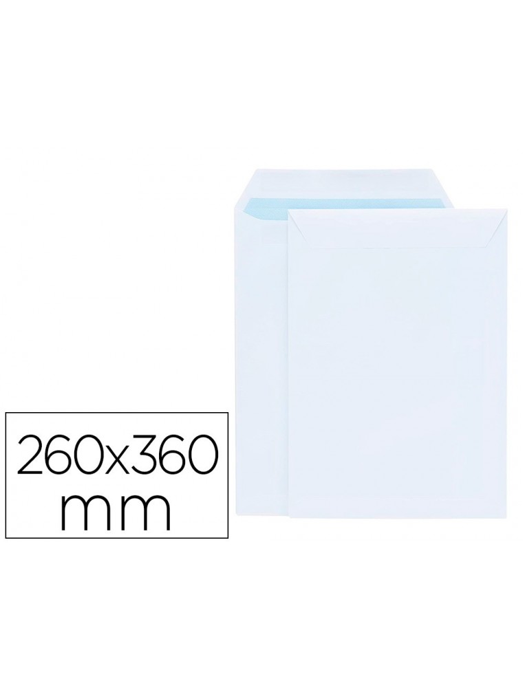 Sobre liderpapel bolsa blanco 260x360 mm solapa tira de silicona papel offset 100 gr caja de 250 unidades