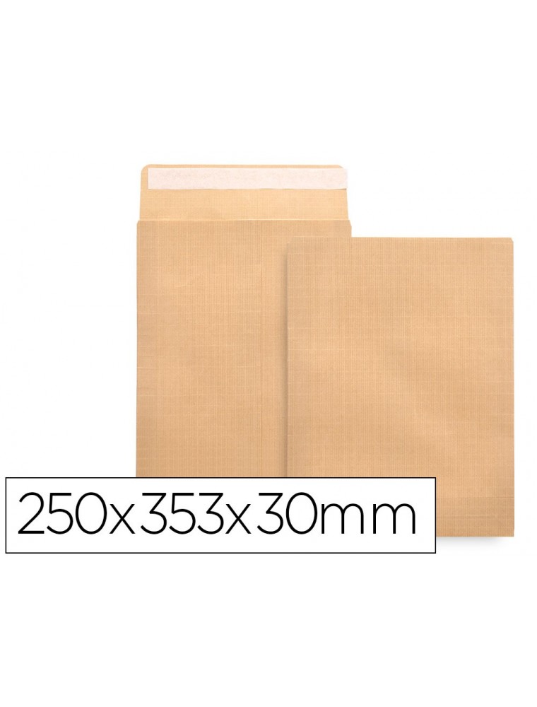 Sobre liderpapel bolsa fuelle kraft 250x353x30 mm solapa tira de silicona papel 120gr cajade 50 unidades