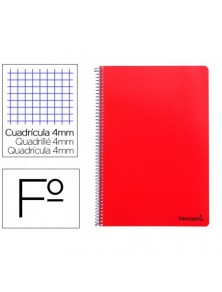 Cuaderno espiral liderpapel folio smart tapa blanda 80h 60gr cuadro 4mm con margen color rojo