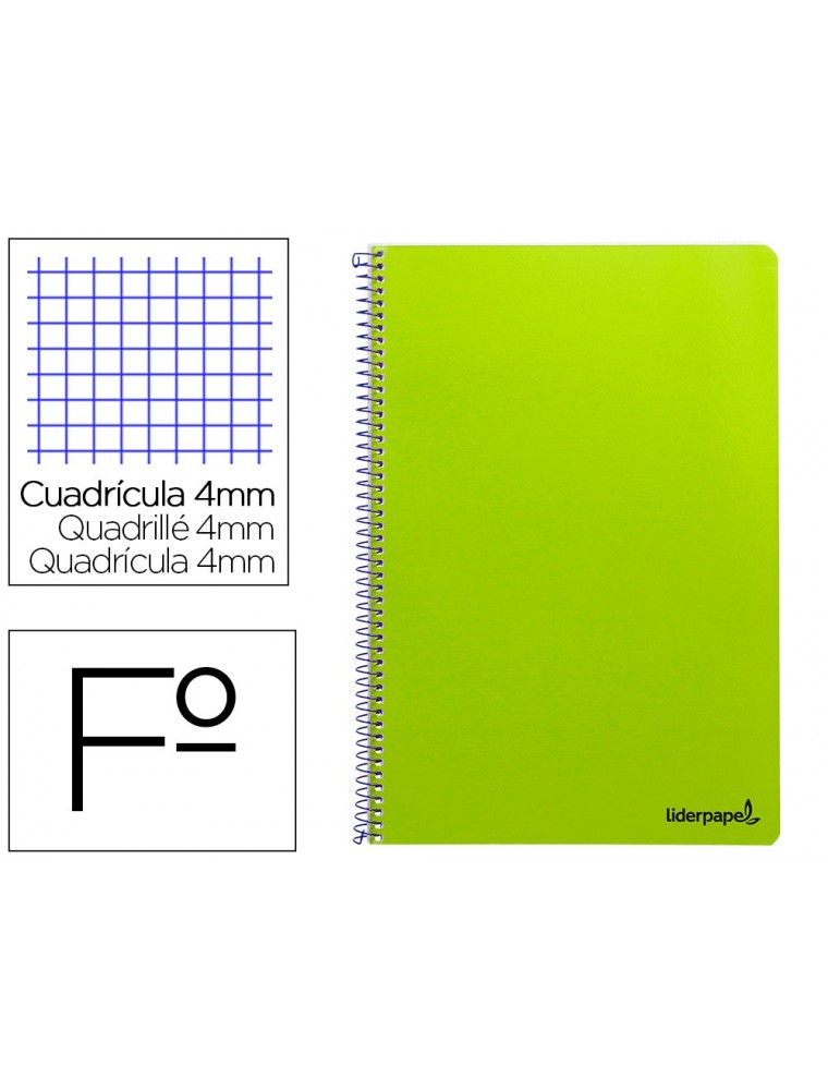 Cuaderno espiral liderpapel folio smart tapa blanda 80h 60gr cuadro 4mm con margen color verde