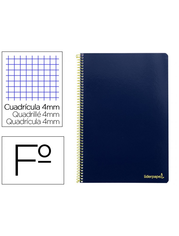 Cuaderno espiral liderpapel folio smart tapa blanda 80h 60gr cuadro 4mm con margen color azul oscuro