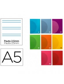 Libreta liderpapel 360 tapa de plastico a5 48 hojas 90gm2 pauta 5 2,5mm con margen colores surtidos