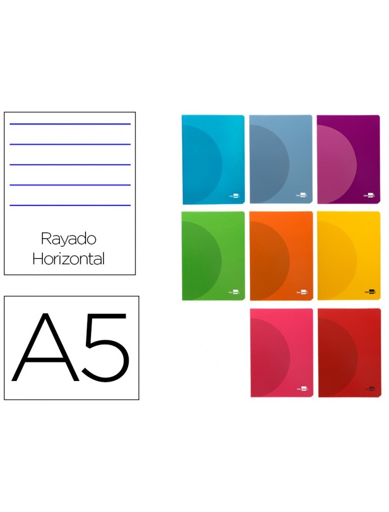 Libreta liderpapel 360 tapa de plastico a5 48 hojas 90gm2 horizontal con margen colores surtidos