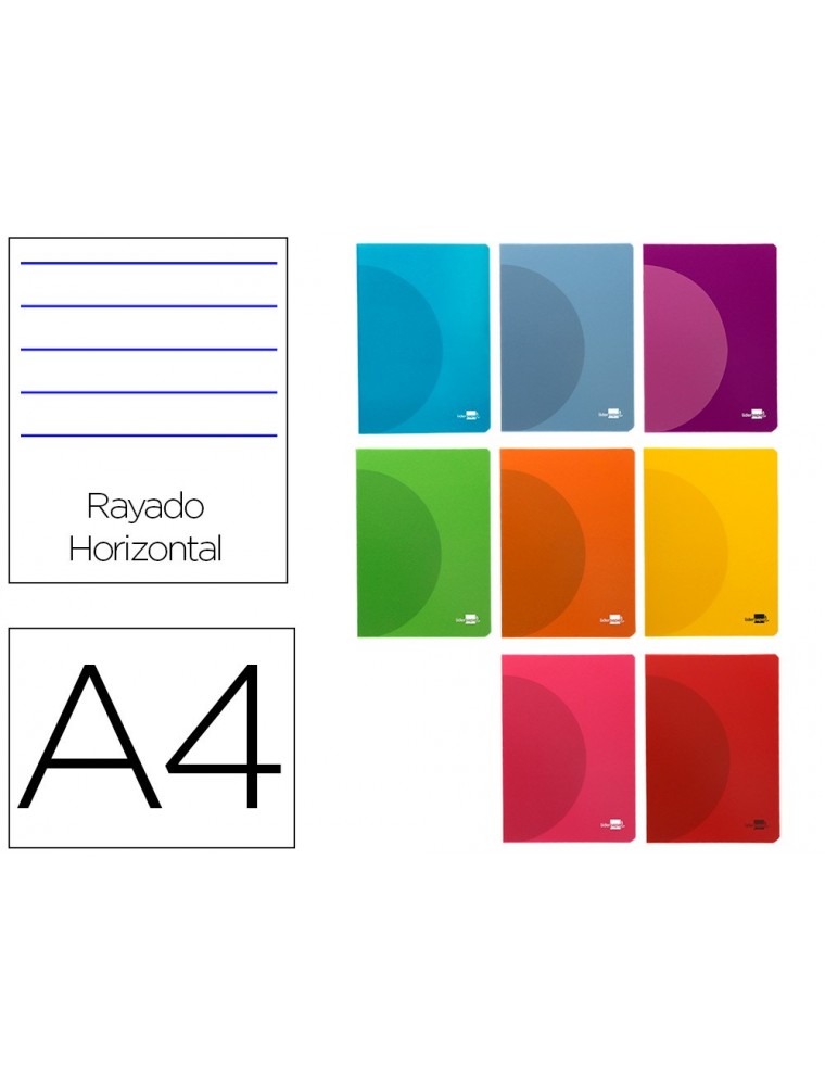 Libreta liderpapel 360 tapa de plastico a4 48 hojas 90gm2 horizontal con margen colores surtidos