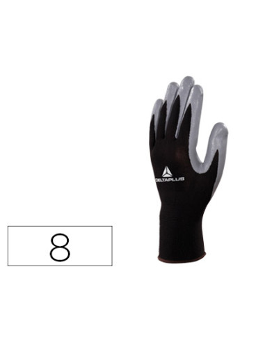 Guantes deltaplus de punto poliester palma de nitrilo especial para mecanica grasas aceites negro-gris talla 8