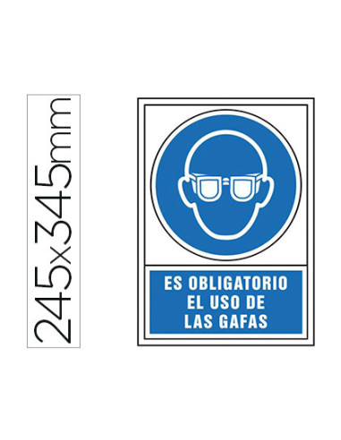 Pictograma syssa señal de obligacion es obligatorio el uso de las gafas en pvc 245x345 mm