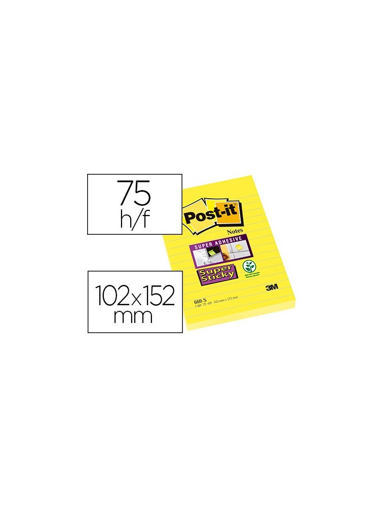 Bloc de notas adhesivas quita y pon post-it super sticky rayado amarillo ultra 102x152 mm