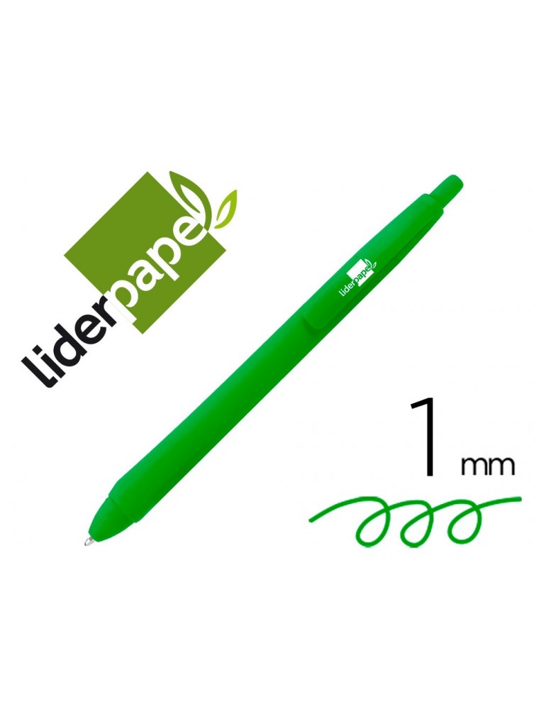 Boligrafo liderpapel gummy touch retractil 1,0 mm tinta verde