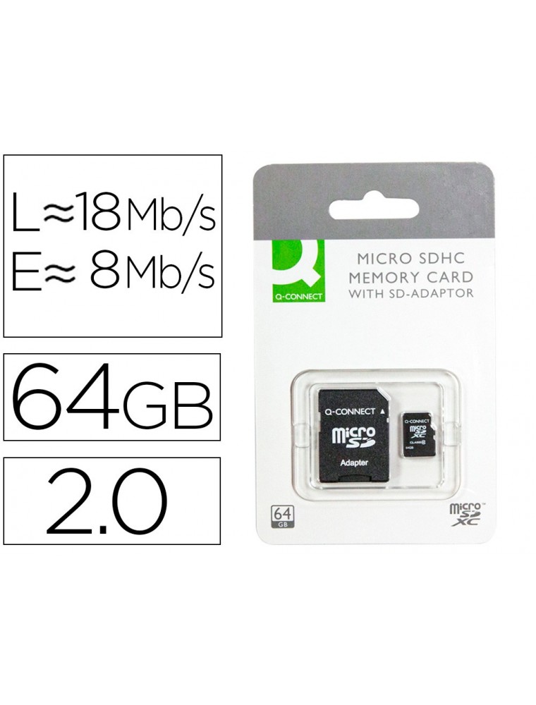 Memoria sd micro q-connect flash 64 gb clase 10 con adaptador