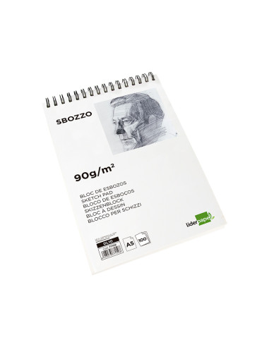 Bloc dibujo liderpapel esbozos espiral a5 148x210 mm 100 hojas 90gr/m2 sin recuadro