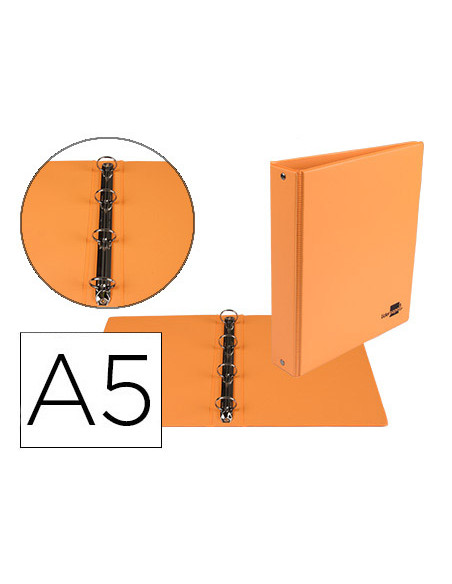 Carpeta de 4 anillas 25 mm redondas liderpapel a5 carton forrado pvc naranja