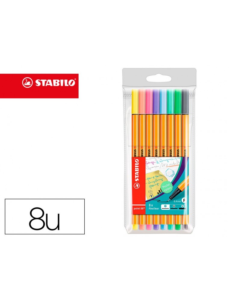 Rotulador stabilo punta de fibra point 88 estuche de 8 colores surtidos pastel