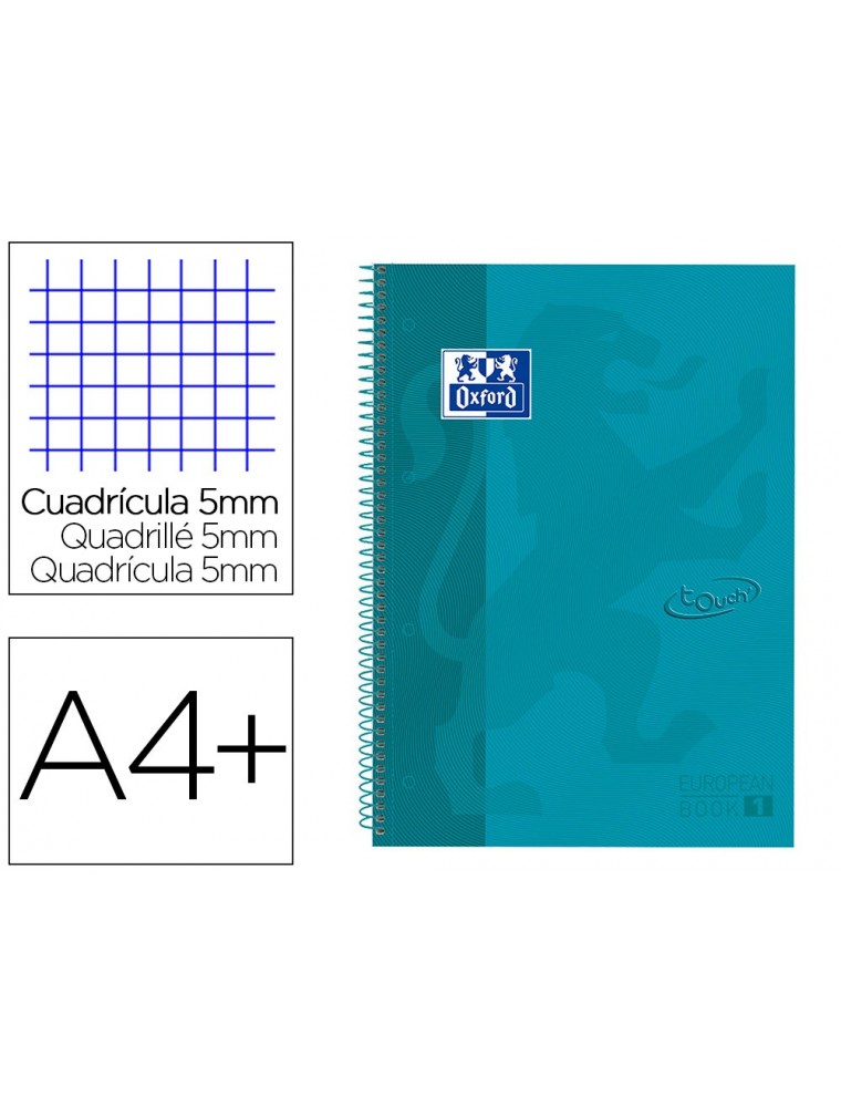 Cuaderno espiral oxford ebook 1 tapa extradura din a4 80 h cuadricula 5 mm aqua intenso touch