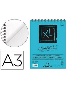 Bloc dibujo acuarela canson xl aquarelle grano fino din a3 microperforado espiral 29,7x42 cm 30 hojas 300 gr