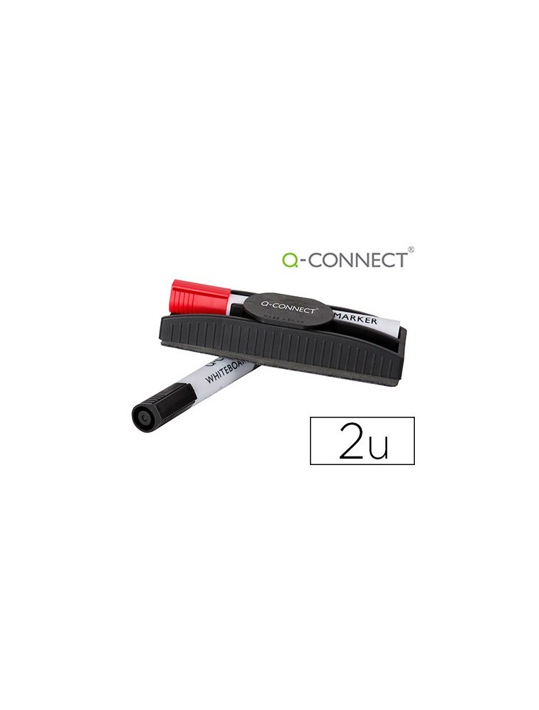 Borrador q-connect magnetico con rotulador rojo y negro para pizarra blanca