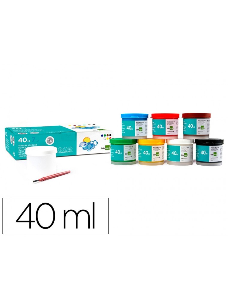 Tempera liderpapel escolar 40 ml 7 colores surtidos  pincel