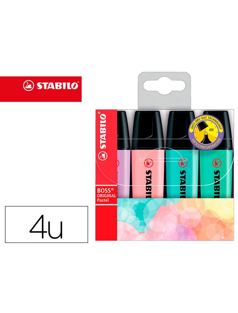 Rotulador stabilo boss pastel fluorescente 70 estuche de 4 unidades surtidas