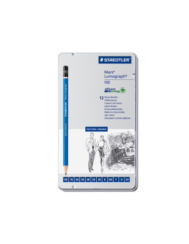 STAEDTLER LÁPIZ MARS LUMOGRAPH GRAFITO CAJA METÁLICA 12