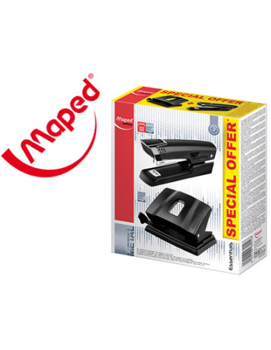 MAPED KIT ESSENTIAL METAL GRAPADORA 25H + PERFORADORA DE 2 AGUJEROS 35H NEGRO