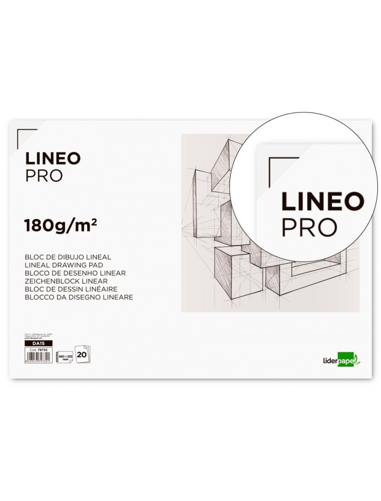 Bloc dibujo liderpapel lineal espiral 460x325mm 20 hojas 180 gm2 con recuadroperforado