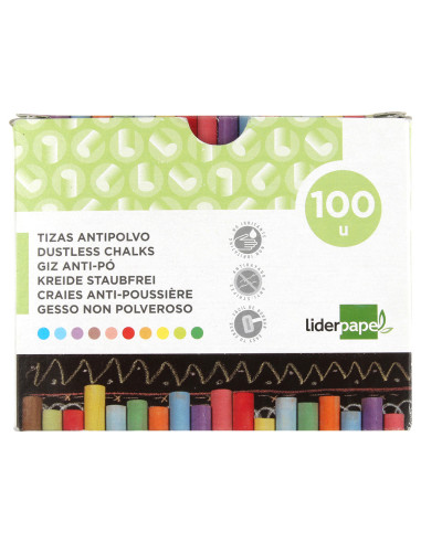 Tiza color antipolvo liderpapel caja de 100 unidades colores surtidos