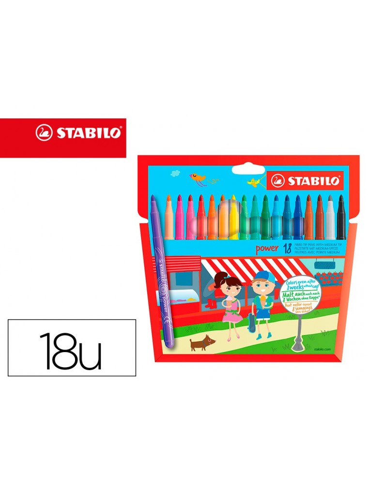 Rotulador stabilo power caja de 18 unidades colores surtidos