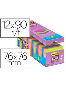 Bloc de notas adhesiva quita y pon post-it super sticky 76x76 mm 90 hojas colores surtidos pack de 21  3