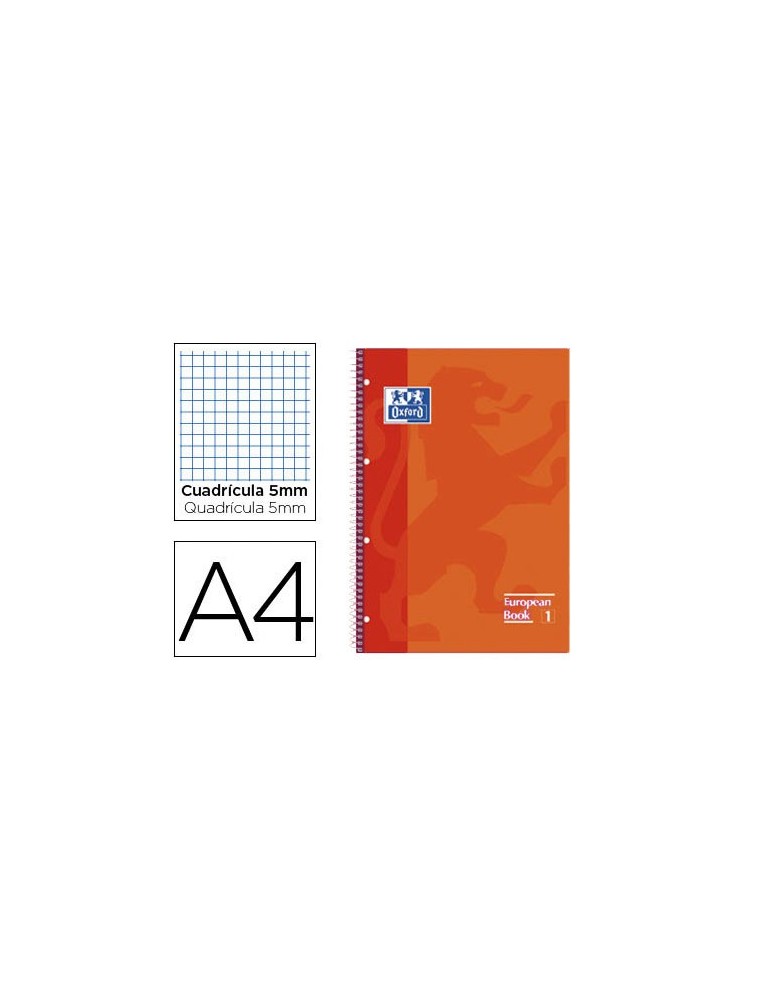 Cuaderno espiral oxford tapa extradura microperforado din a4 80 hojas cuadros 5mm -color naranja oscuro