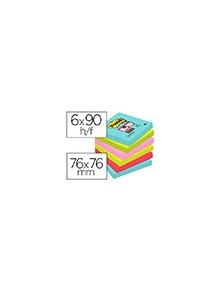 Bloc de notas adhesivas quita y pon post-it super sticky 76x76 mm con 90 hojas pack de 6 unidades colores miami