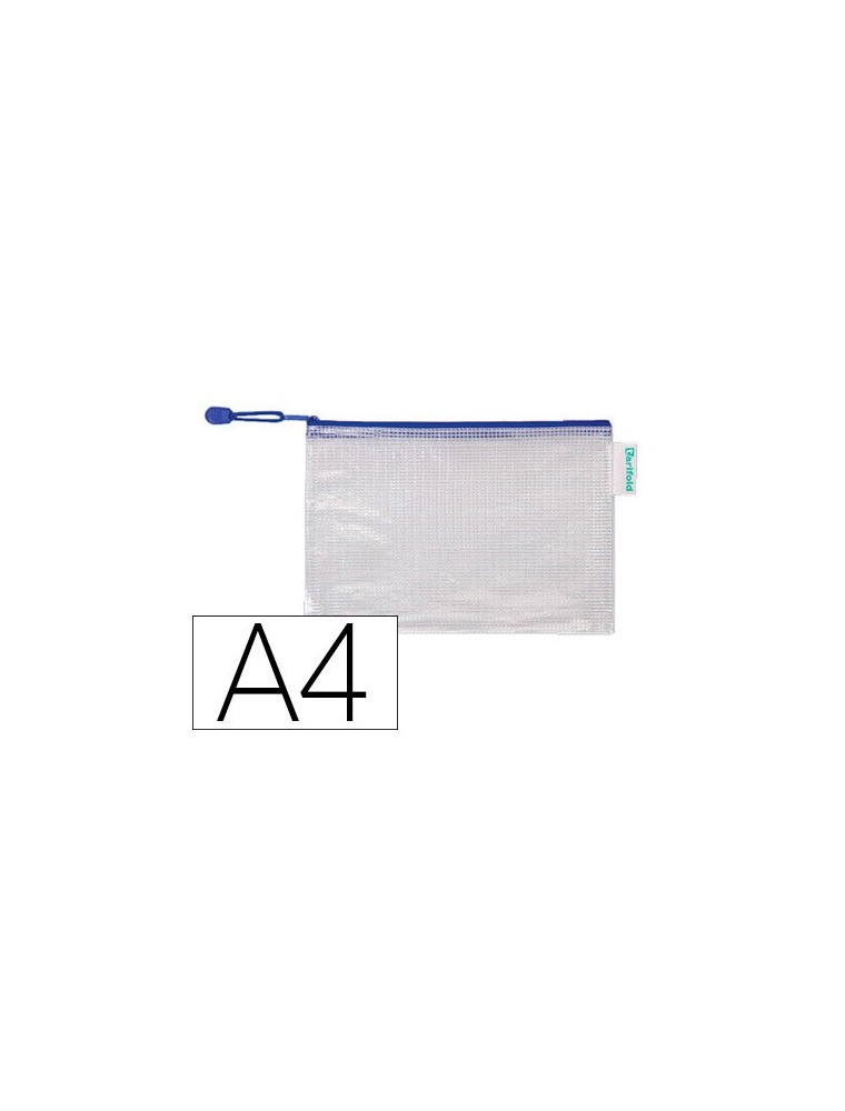 Bolsa multiusos tarifold pvc din a4 apertura superior con cremallera portaboligrafo y correa azul