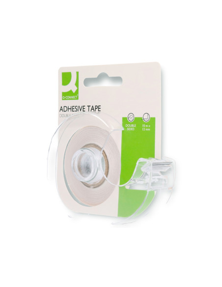 Cinta adhesiva q-connect doble cara 10 mt x 12 mm en portarrollos