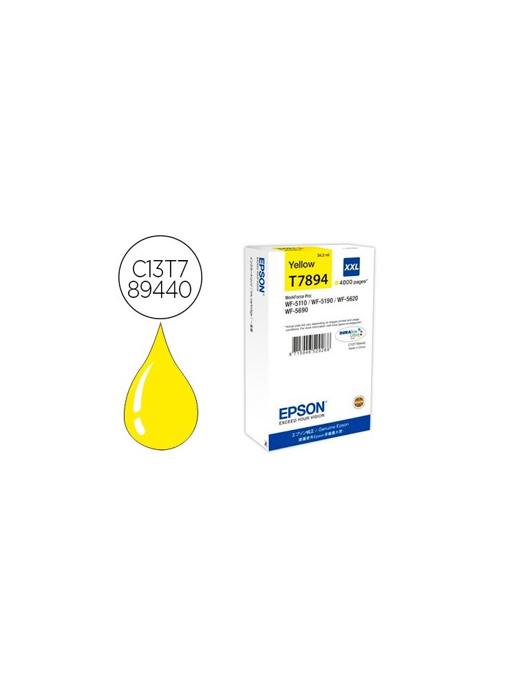 Epson Cartucho Inkjet Amarillo Xxl Para Workforce Pro Wf-5Xxx 4000 Pag