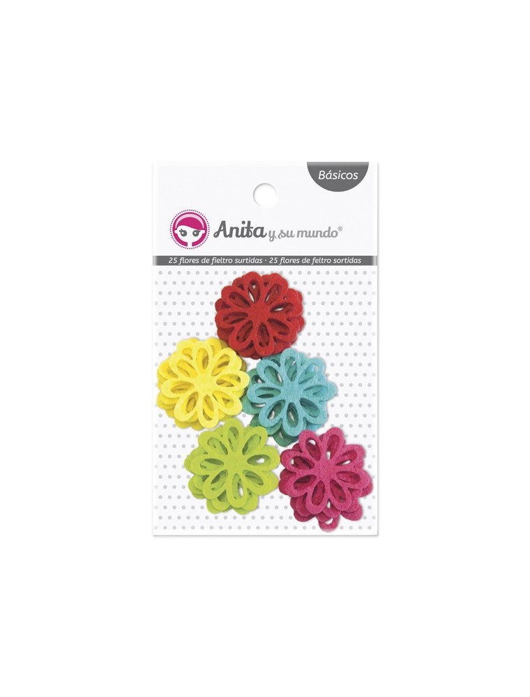 Flores de fieltro tamaño y colores surtidos bolsa 40 ud.grafoplas