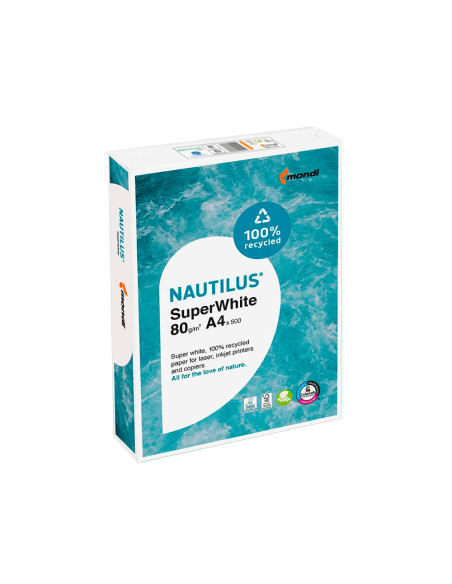 Papel fotocopiadora nautilus superwhite 100% reciclado din a4 80 gramos paquete de 500 hojas