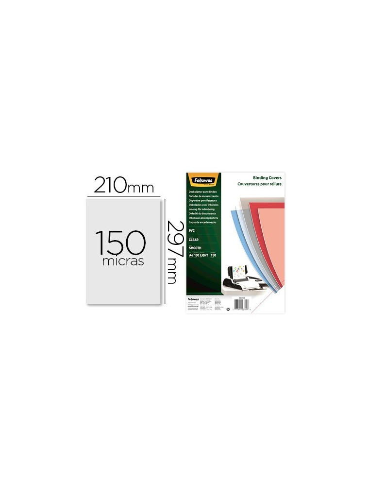 Tapa de encuadernacion fellowes din a4 pvc 150 micras transparente pack de 100 unidades