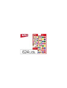 Gomets apli autoadhesivo circulo multicolor blister de 624 unidades surtidas