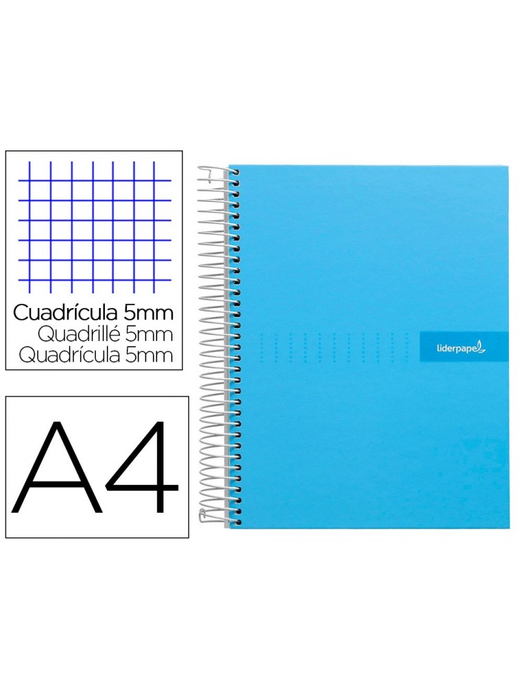 Cuaderno espiral liderpapel a4 micro crafty tapa forrada 120h 90 gr cuadro 5 mm 5 bandas 4 colores celeste